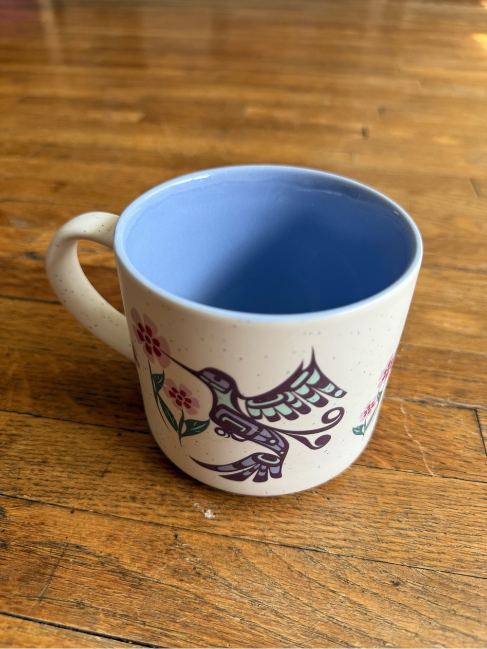 Floral Hummingbird Ceramic Mug - Blue Interior